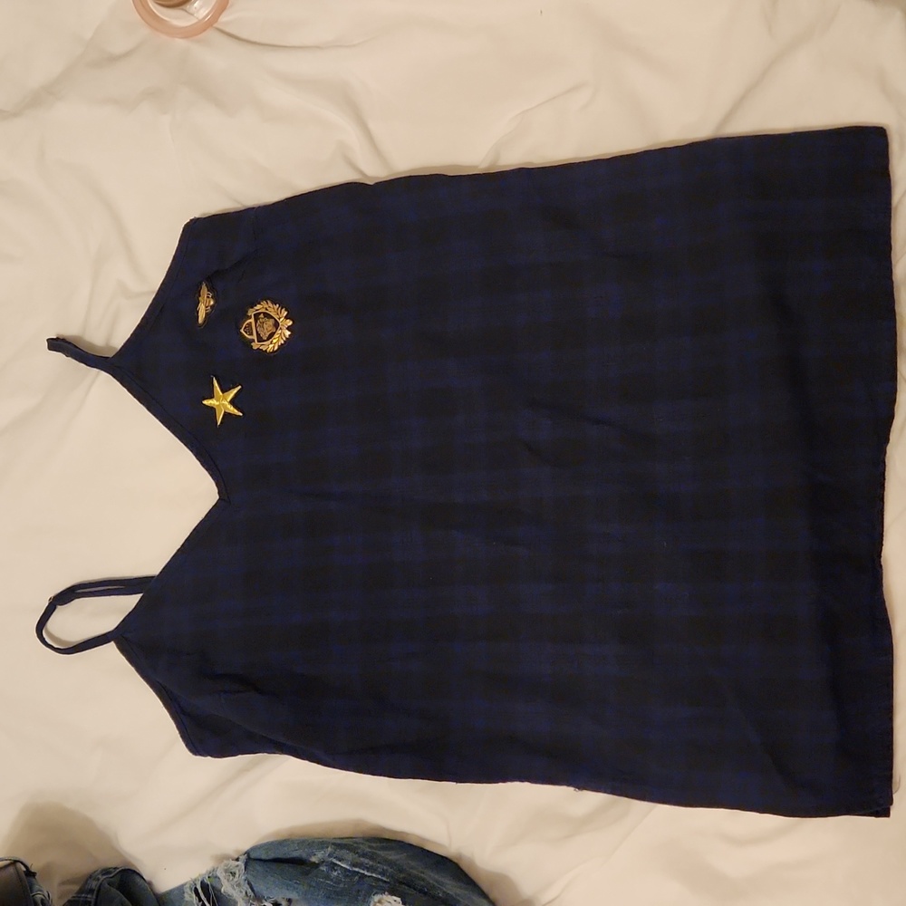 SAM EDELMAN women tank shirt navy plaid cotton worn once